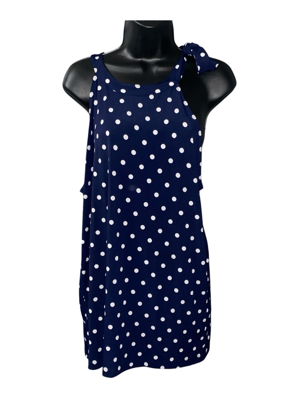 Banana Republic Women's Halter Top Size Large Dark Navy Blue Polka Dot Neck Tie